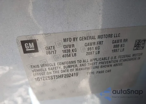 2017 Chevrolet Malibu 1Lt z USA, uszkodzony, nr VIN 1G1ZE5ST5HF292419